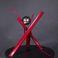 Ball, Beams & Curves I-29in Ruby Red by Gilbert Boro - search and link Sculpture with SculptSite.com