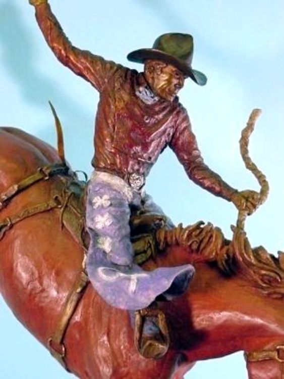 Legends of Rodeo - Casey Tibbs, Cap and Necktie by Edd Hayes - search and link Sculpture with SculptSite.com