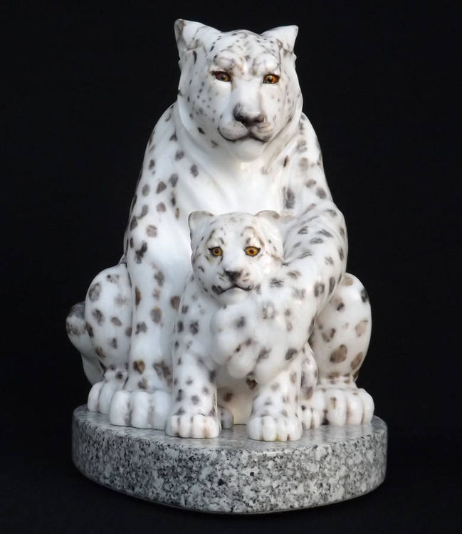 The Guardian (Snow Leopard and Kit) by Gerald Sandau - search and link Sculpture with SculptSite.com