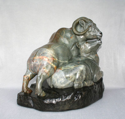 "High Country Moment" (Big Horn Sheep) by Gerald Sandau - search and link Sculpture with SculptSite.com