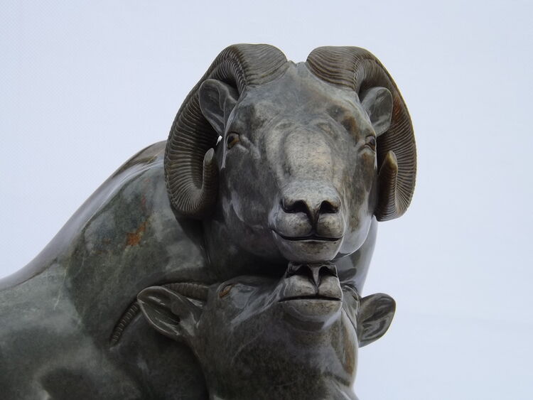 "High Country Moment" (Big Horn Sheep) by Gerald Sandau - search and link Sculpture with SculptSite.com