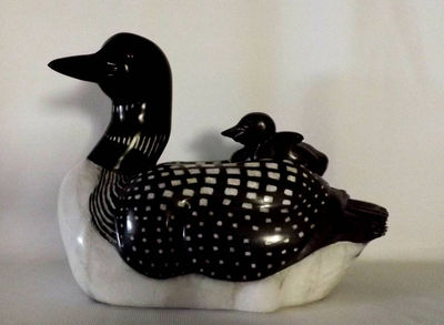 Ridding High (Loon and Baby) by Gerald Sandau - search and link Sculpture with SculptSite.com