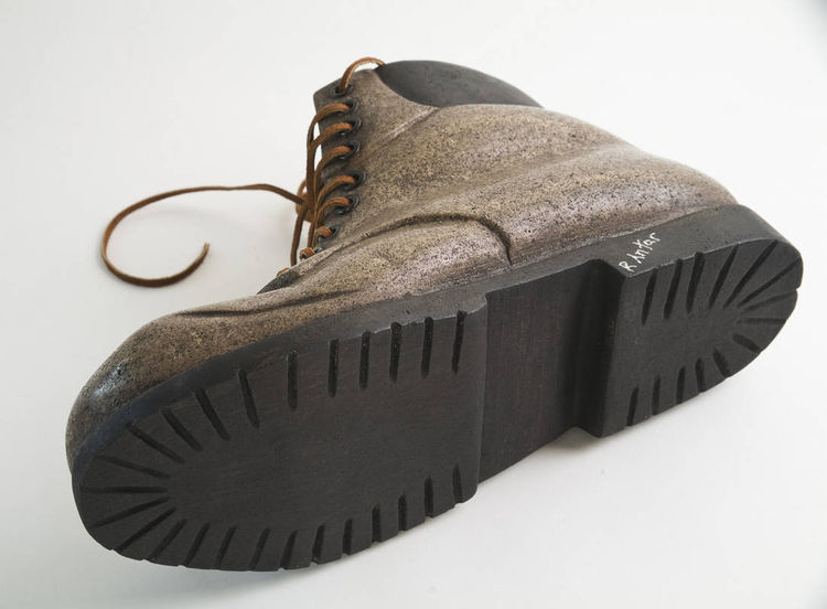 work boot with rivets dark brown by Robin Antar - search and link Sculpture with SculptSite.com