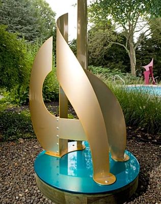 Regatta II-6ft Brass and Teal by Gilbert Boro - search and link Sculpture with SculptSite.com