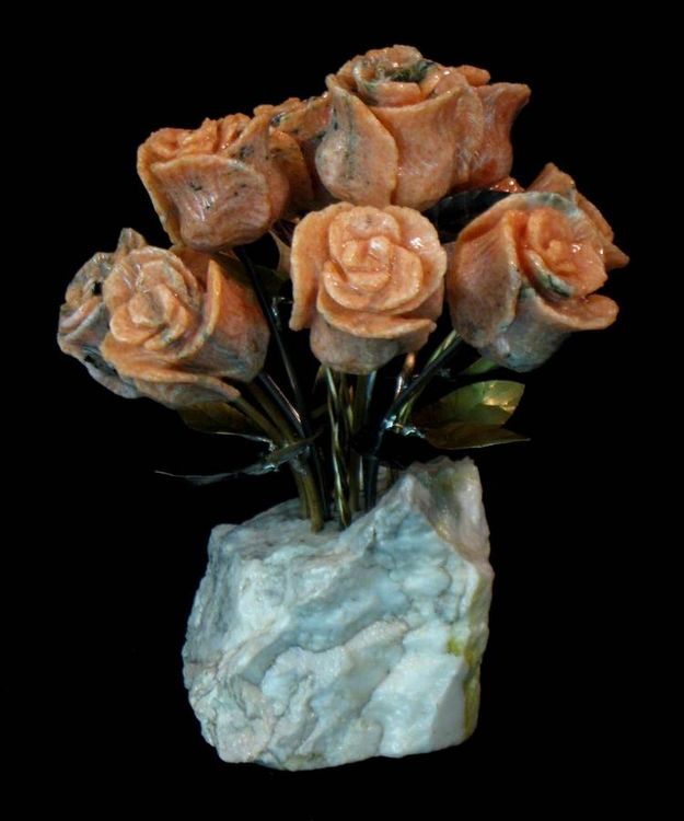 One Dozen Salmon Colored Marble Stone Roses by John Foster - search and link Sculpture with SculptSite.com