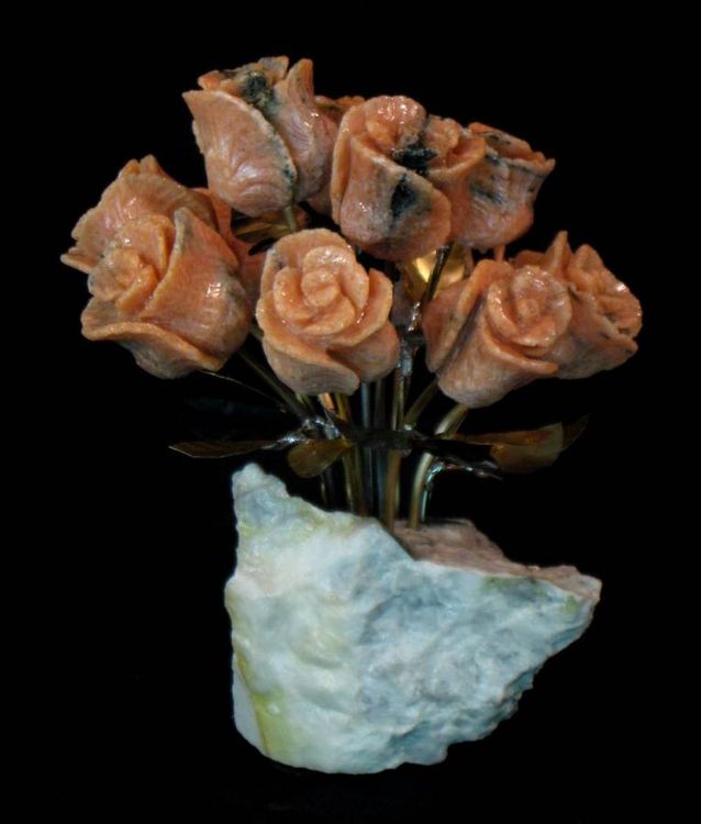 One Dozen Salmon Colored Marble Stone Roses by John Foster - search and link Sculpture with SculptSite.com