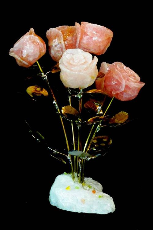 Half Dozen Rose Quartz Stone Roses by John Foster - search and link Sculpture with SculptSite.com