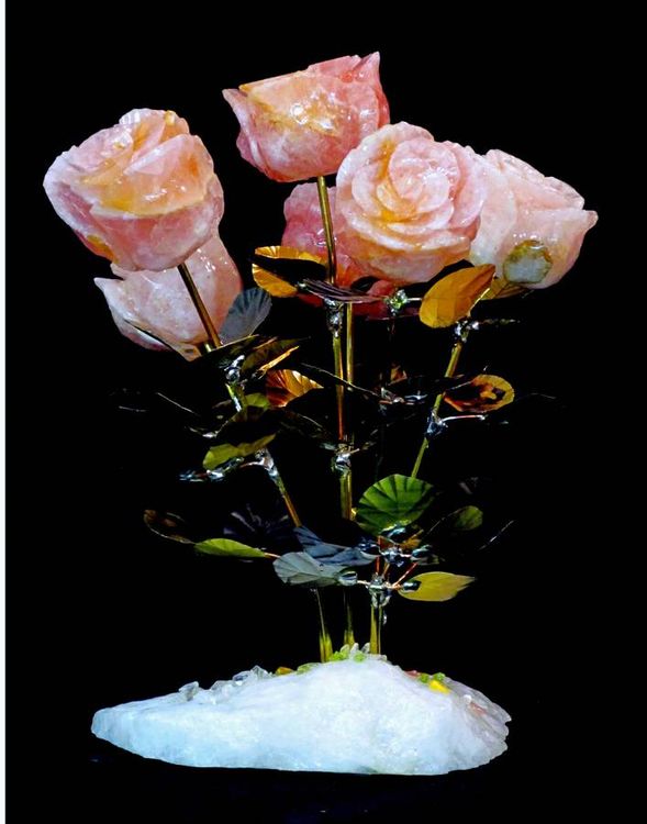 Half Dozen Rose Quartz Stone Roses by John Foster - search and link Sculpture with SculptSite.com