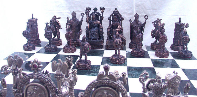 Armenian Historical  Silver Chess  Set by Tigran Sarkisyan - search and link Sculpture with SculptSite.com