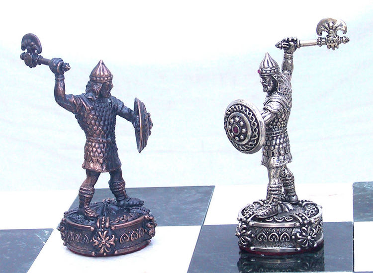 Armenian Historical  Silver Chess  Set by Tigran Sarkisyan - search and link Sculpture with SculptSite.com