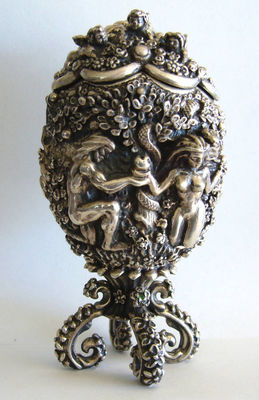 Adam and Eva - Sterling Silver Egg by Tigran Sarkisyan - search and link Sculpture with SculptSite.com