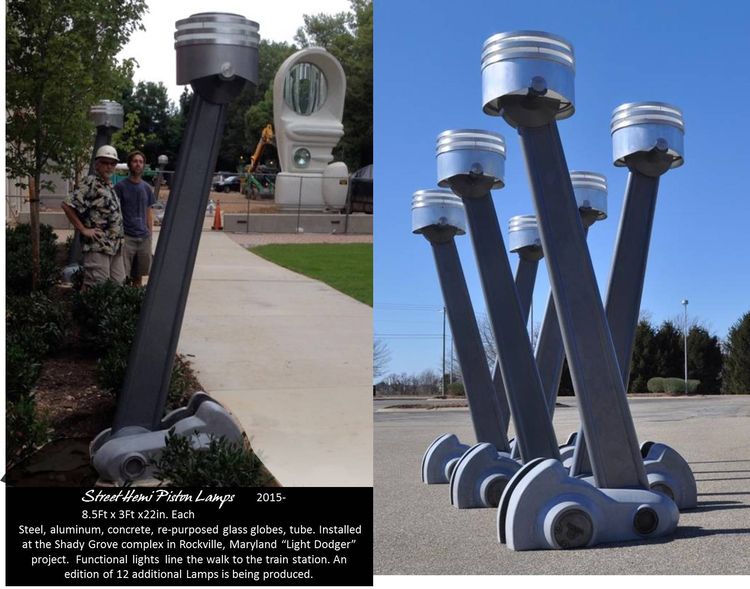 Hemi Piston Street Lamps- limited edition by Tj Aitken - search and link Sculpture with SculptSite.com